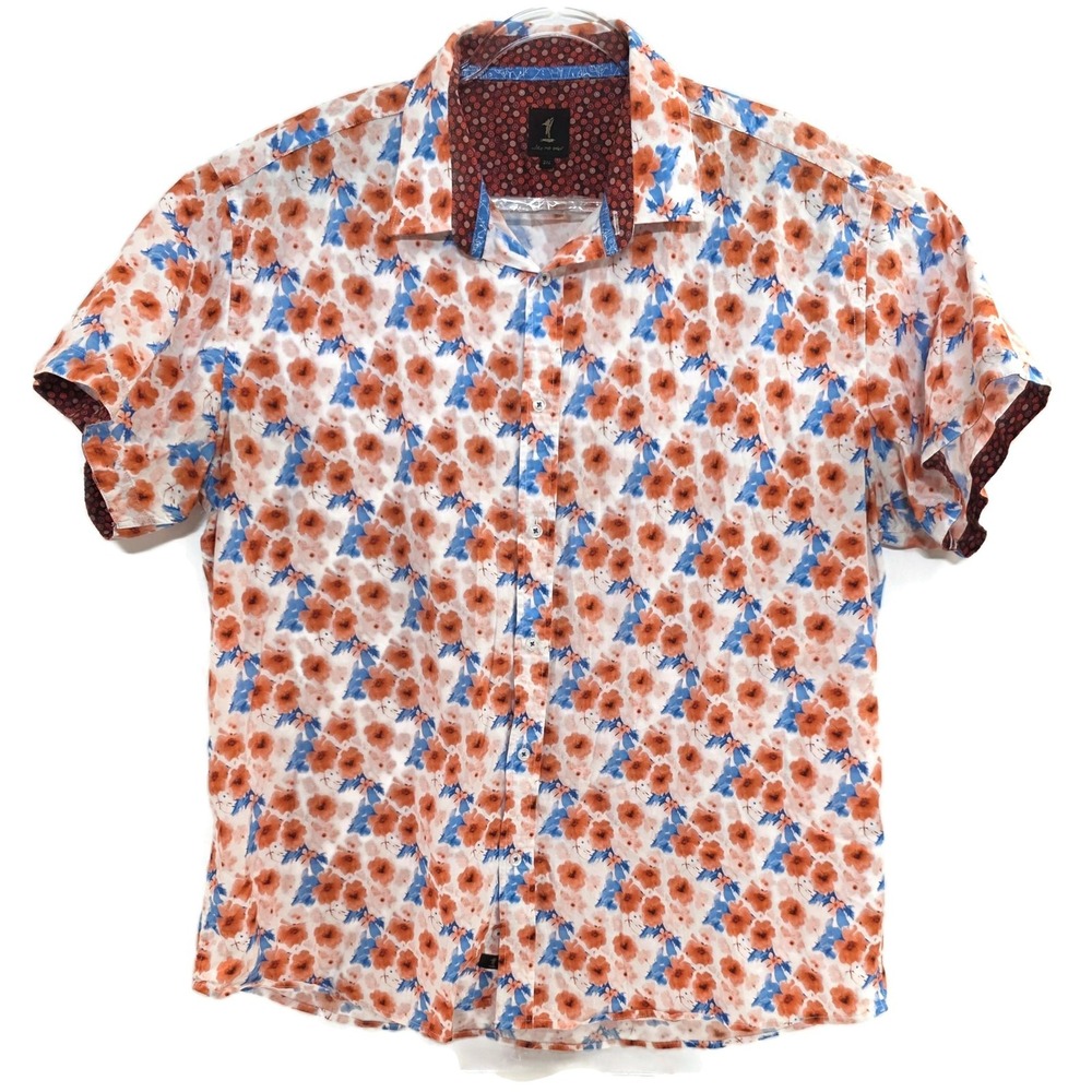 1‎ Like No Other Shirt Mens 2XL Orange Floral Short Sleeve Button Front Casual